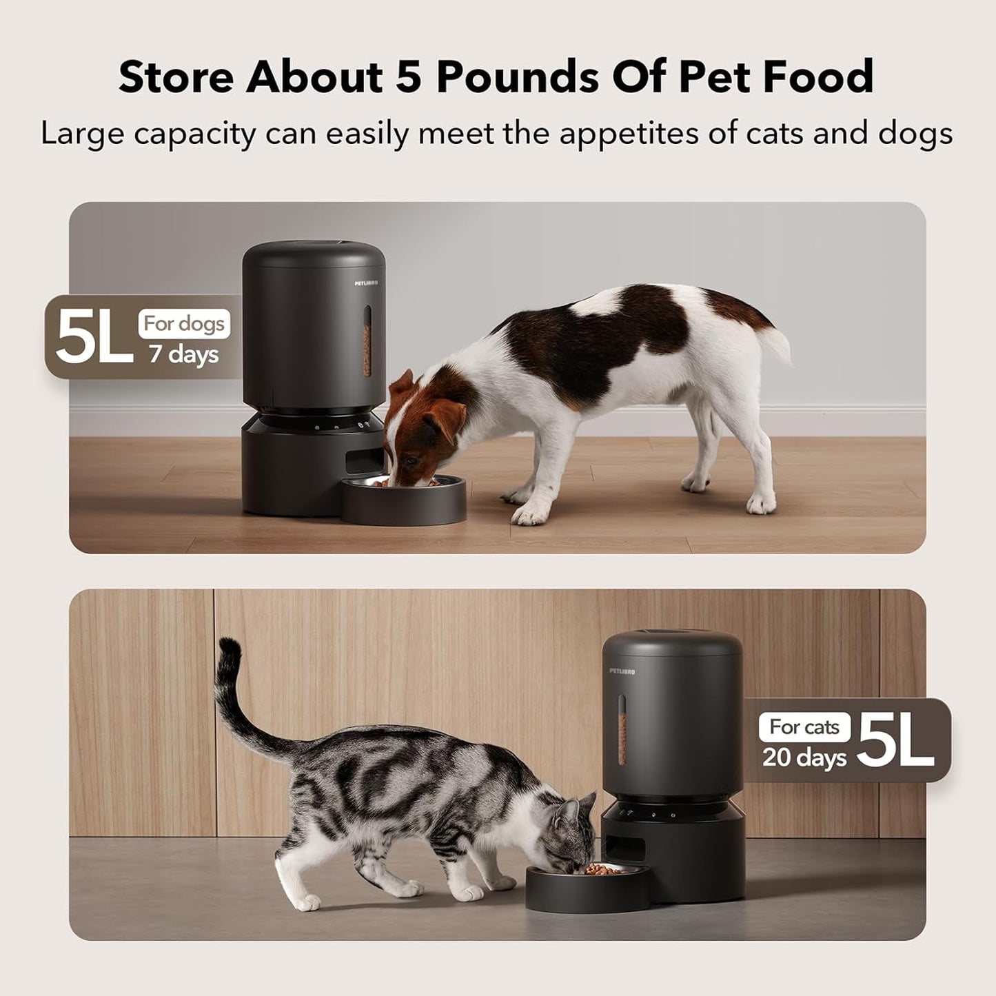PETLIBRO Automatic Cat Feeder, 5G Wifi Pet Feeder with Freshness Preservation, Timed Cat Feeders for Dry Food, up to 48 Portions 10 Meals per Day, Granary Pet Feeder for Cat/Dog