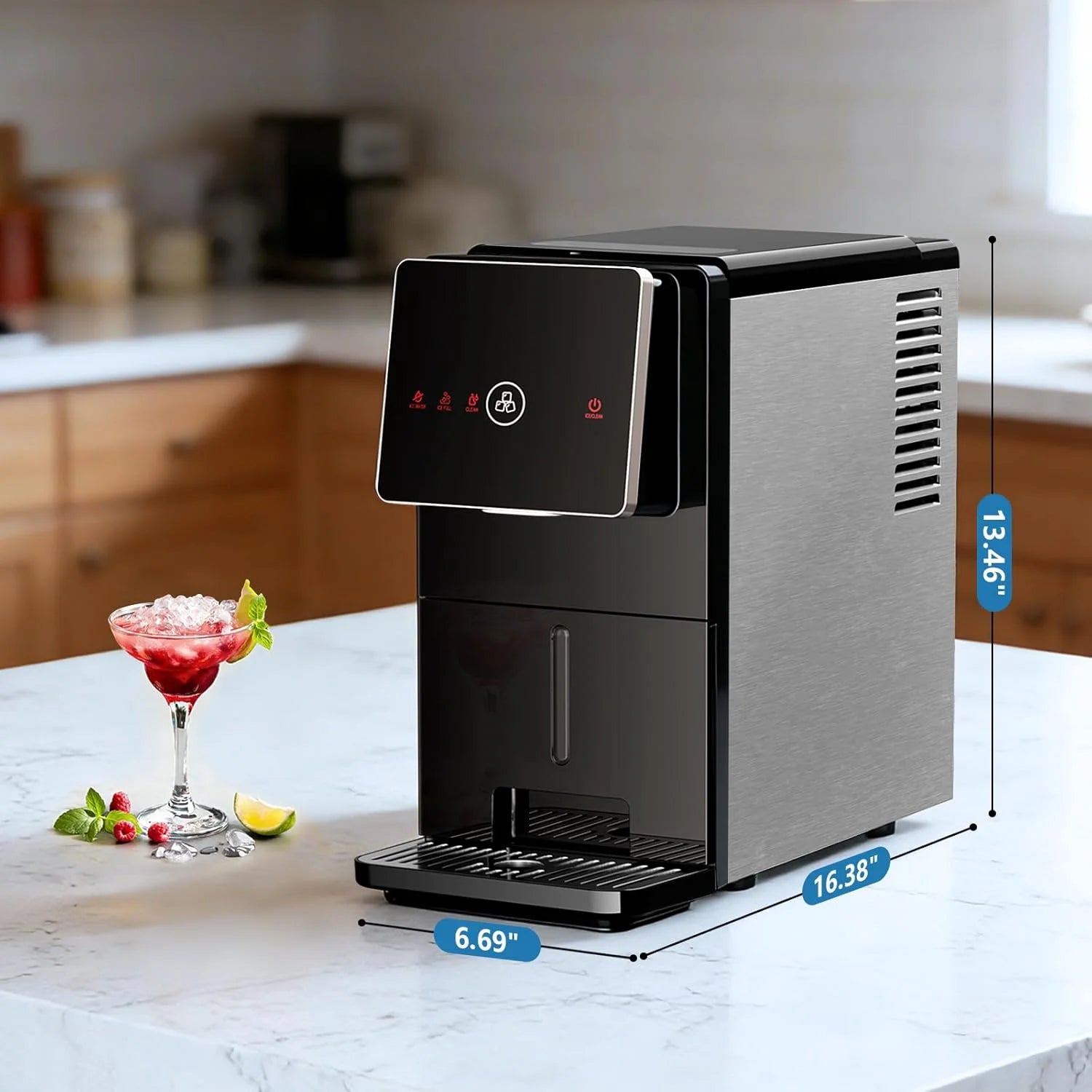 Countertop Nugget Ice Maker, 33LBS/24H, Soft Chewable Nugget Ice Machine With1.8L Removable Water Tank, One-Touch Automatic Ice Dispensing, Self-Cleaning, Black