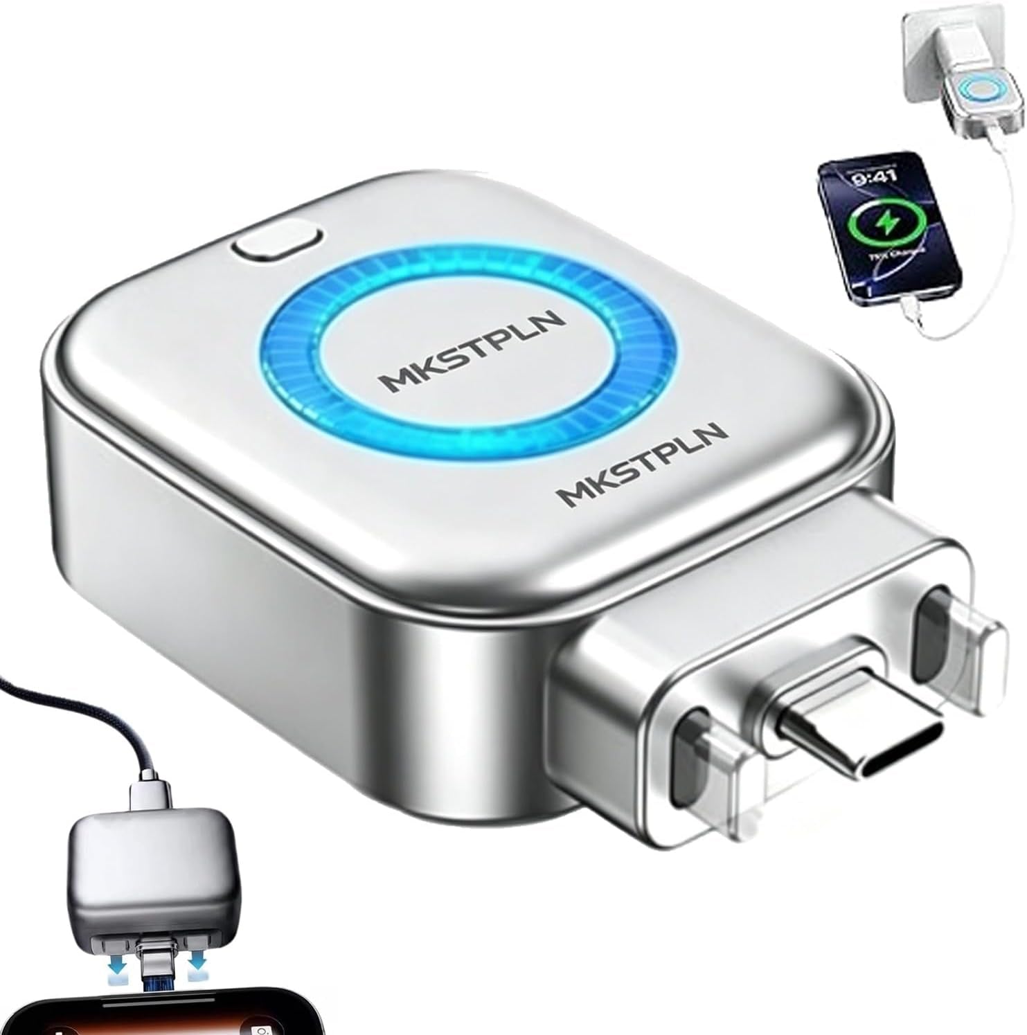 AI Smart Auto Cut Adapter Full Battery Auto Disconnect Protects Health for Iphone Android 140W Smart Cut Charger Automatic Power off Fast Charging Stop Overcharge Prevention USB C Cable Phone Laptop