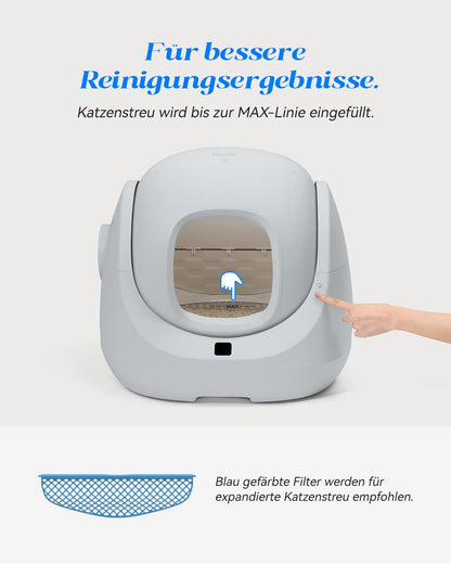 Catlink Baymax Selbstreinigende Katzentoilette, Überwachung Der Gesundheit Ihrer Katze, App-Fernbedienung, Anti-Blockierschutz，Geruchsbekämpfung, 4 Reinigungsmodi, Geeignet Für Katzen Von 1,5-10 Kg
