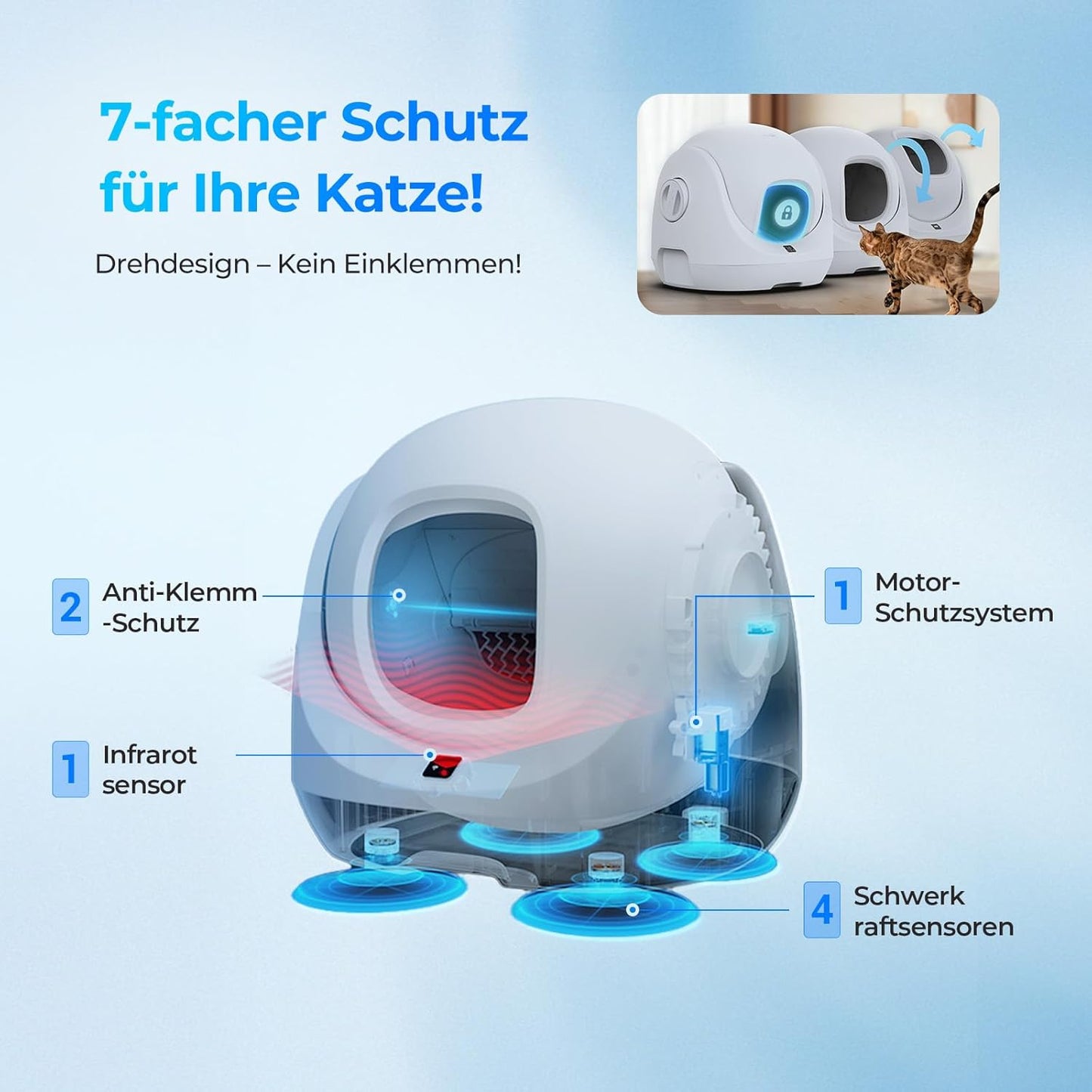 Catlink Baymax Selbstreinigende Katzentoilette, Überwachung Der Gesundheit Ihrer Katze, App-Fernbedienung, Anti-Blockierschutz，Geruchsbekämpfung, 4 Reinigungsmodi, Geeignet Für Katzen Von 1,5-10 Kg