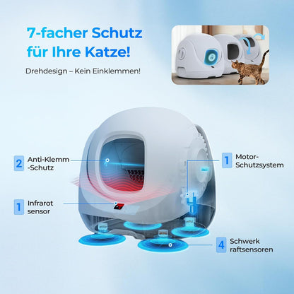 Catlink Baymax Selbstreinigende Katzentoilette, Überwachung Der Gesundheit Ihrer Katze, App-Fernbedienung, Anti-Blockierschutz，Geruchsbekämpfung, 4 Reinigungsmodi, Geeignet Für Katzen Von 1,5-10 Kg