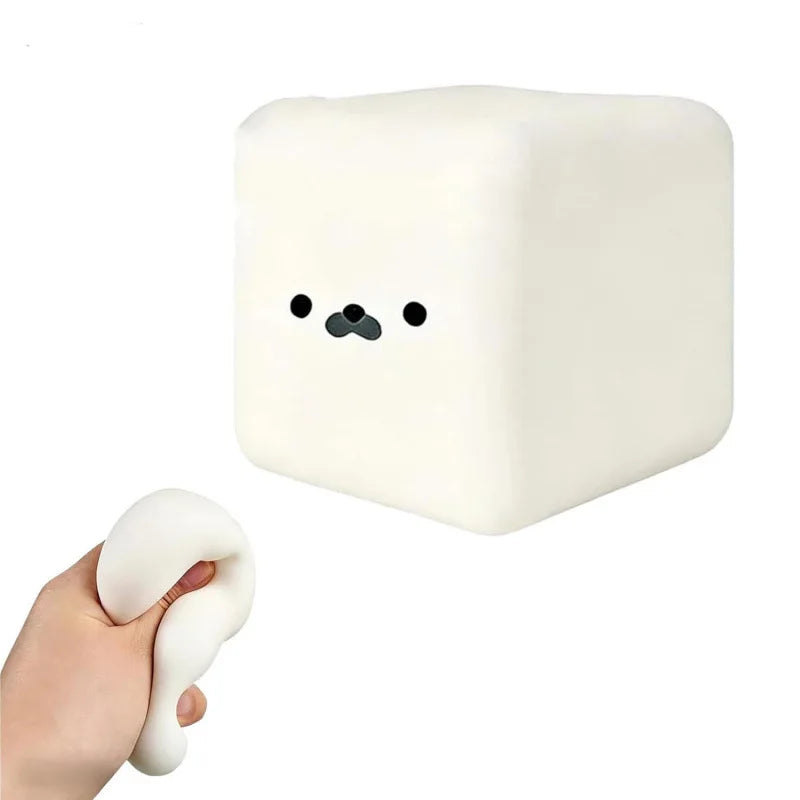 Squishy Tofu Stress Relief Cube Slow Rise Squishy Ball Cube Moldable Super Soft Putty with Silly Seal Face for Gift & Decor