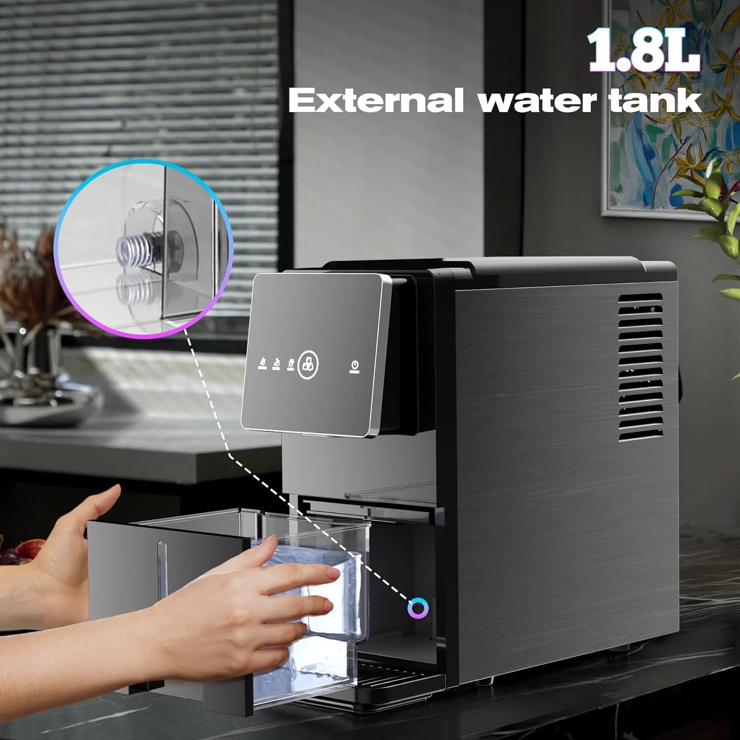 Countertop Nugget Ice Maker, 33LBS/24H, Soft Chewable Nugget Ice Machine With1.8L Removable Water Tank, One-Touch Automatic Ice Dispensing, Self-Cleaning, Black
