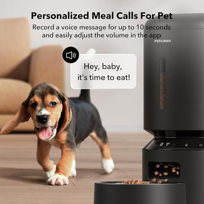 PETLIBRO 5L Automatic Cat and Dog Feeder - WiFi-Enabled Timed Food Dispenser with Freshness Preservation and Low Food Sensor, Serve Up to 10 Meals Daily, Sleek Granary Black Design
