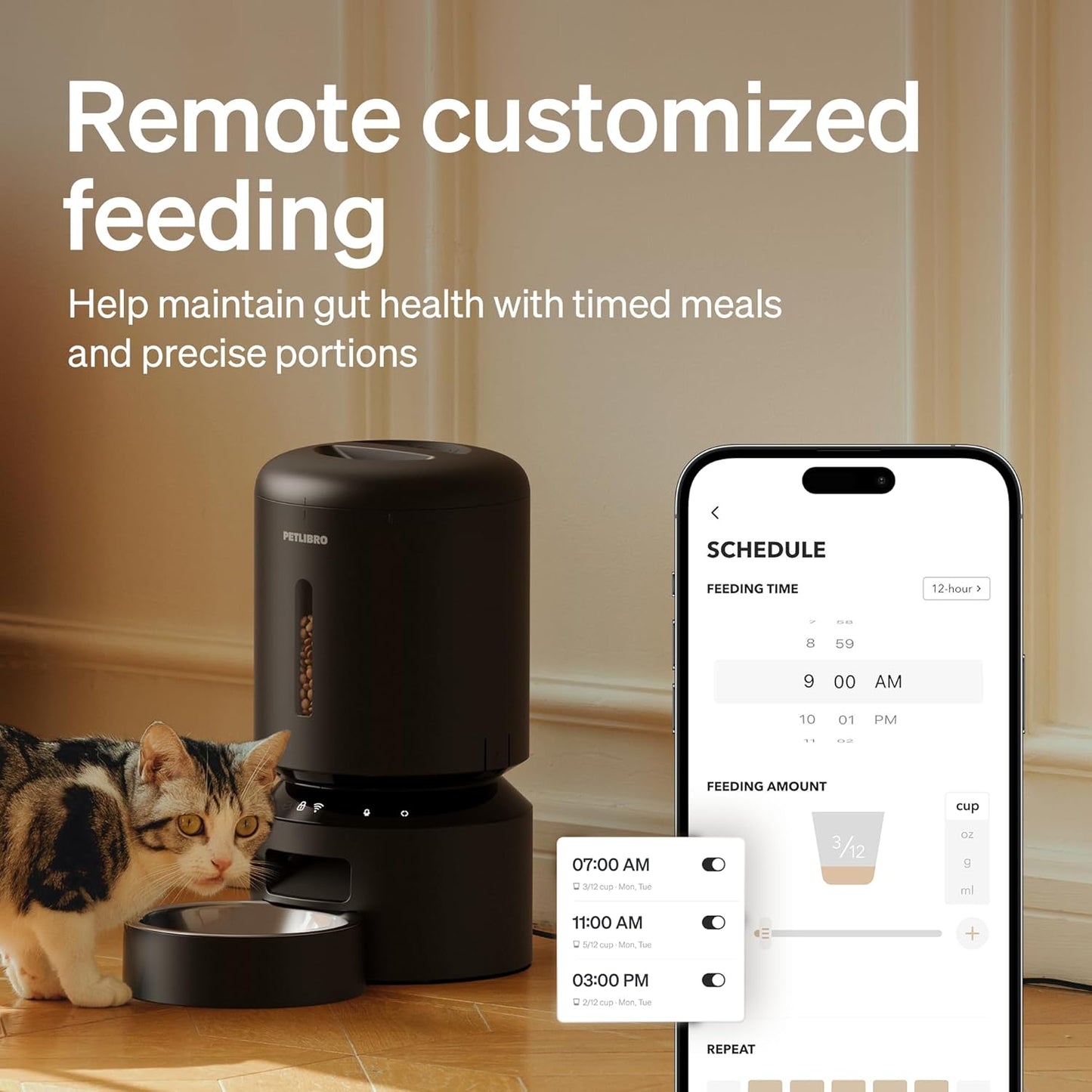PETLIBRO 5L Automatic Cat and Dog Feeder - WiFi-Enabled Timed Food Dispenser with Freshness Preservation and Low Food Sensor, Serve Up to 10 Meals Daily, Sleek Granary Black Design