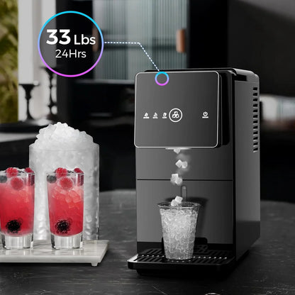 Countertop Nugget Ice Maker, 33LBS/24H, Soft Chewable Nugget Ice Machine With1.8L Removable Water Tank, One-Touch Automatic Ice Dispensing, Self-Cleaning, Black