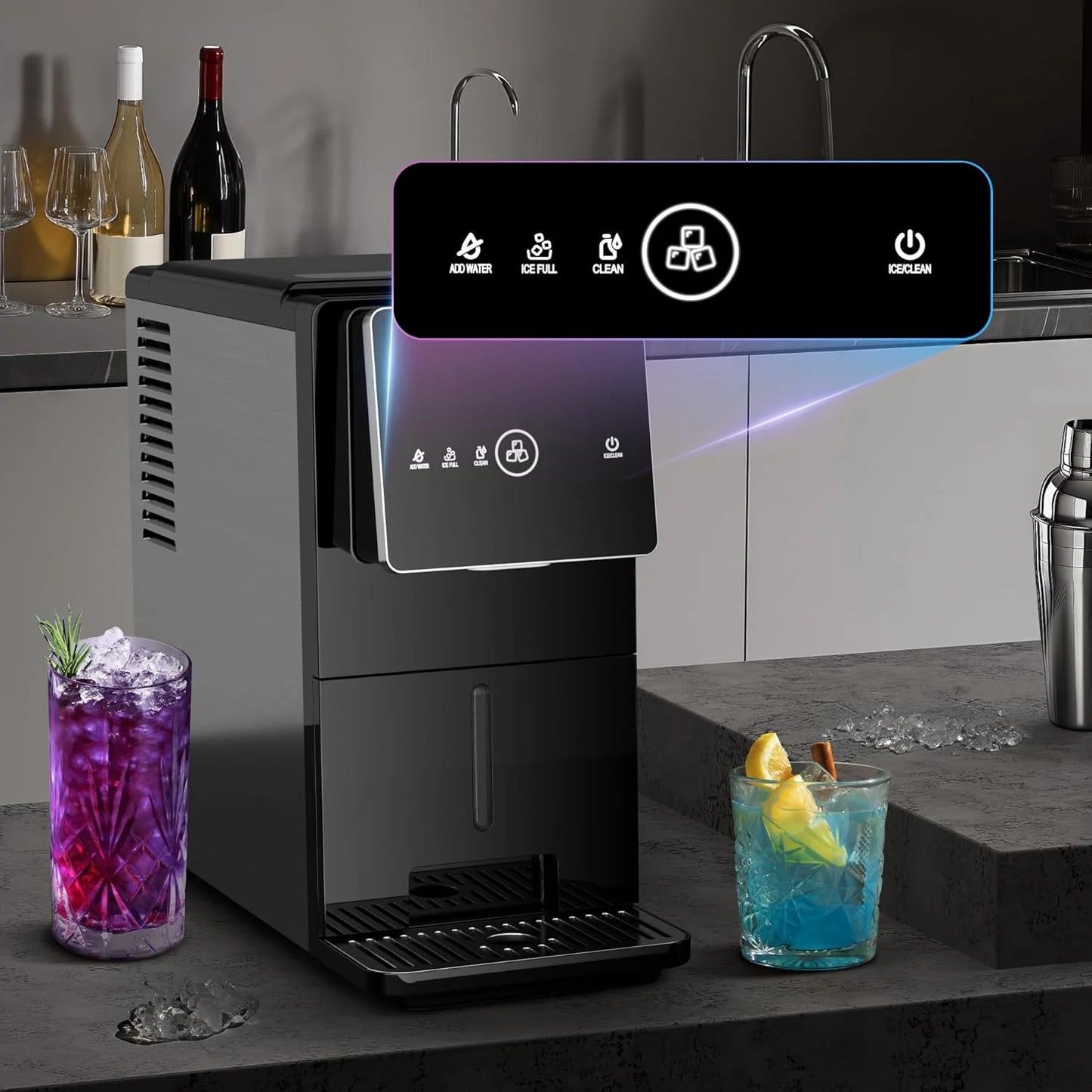 Countertop Nugget Ice Maker, 33LBS/24H, Soft Chewable Nugget Ice Machine With1.8L Removable Water Tank, One-Touch Automatic Ice Dispensing, Self-Cleaning, Black