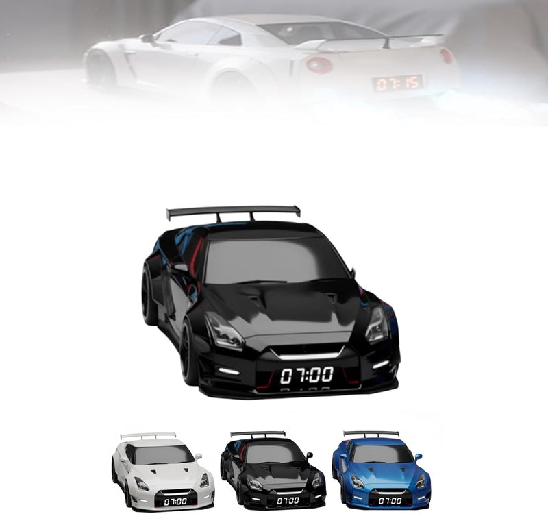 Car Alarm Clock-Realistic Light Effects, Sports Muscle Car Alarm Clock with Crystal Clear 3-In-1 Digital Led Display Screen, Sports Car Ornament, Interior Decoration and Car Enthusiasts (Black)